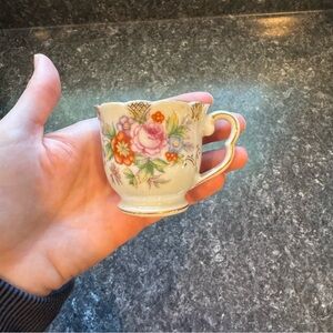 Vintage 1945-52 Floral Bone China Espresso Mini Teacup with Gold Accents